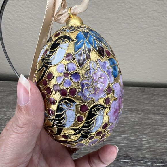 Alsan Victorian Enameling Cloisonné Ornament Egg Birds Flowers With Stand - Picture 2 of 10